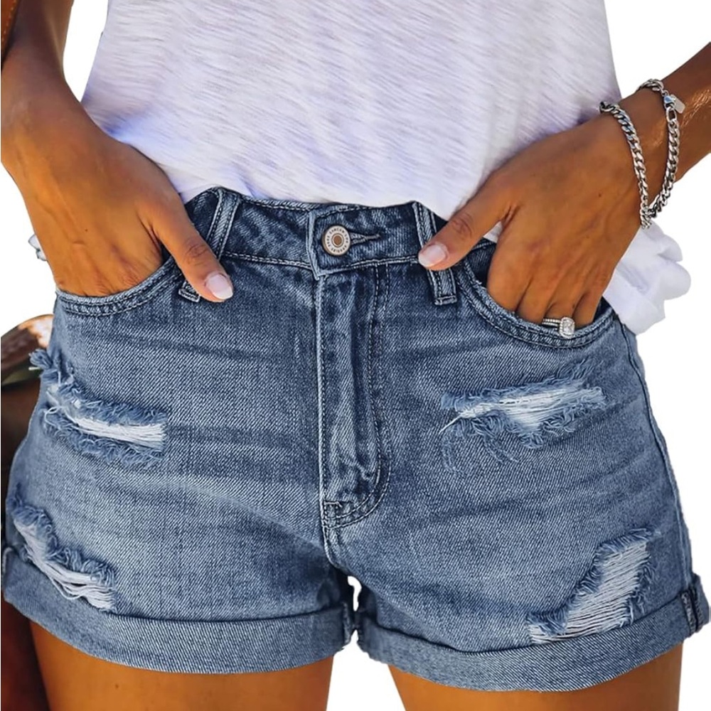 Stylish Blue Distressed Denim Shorts